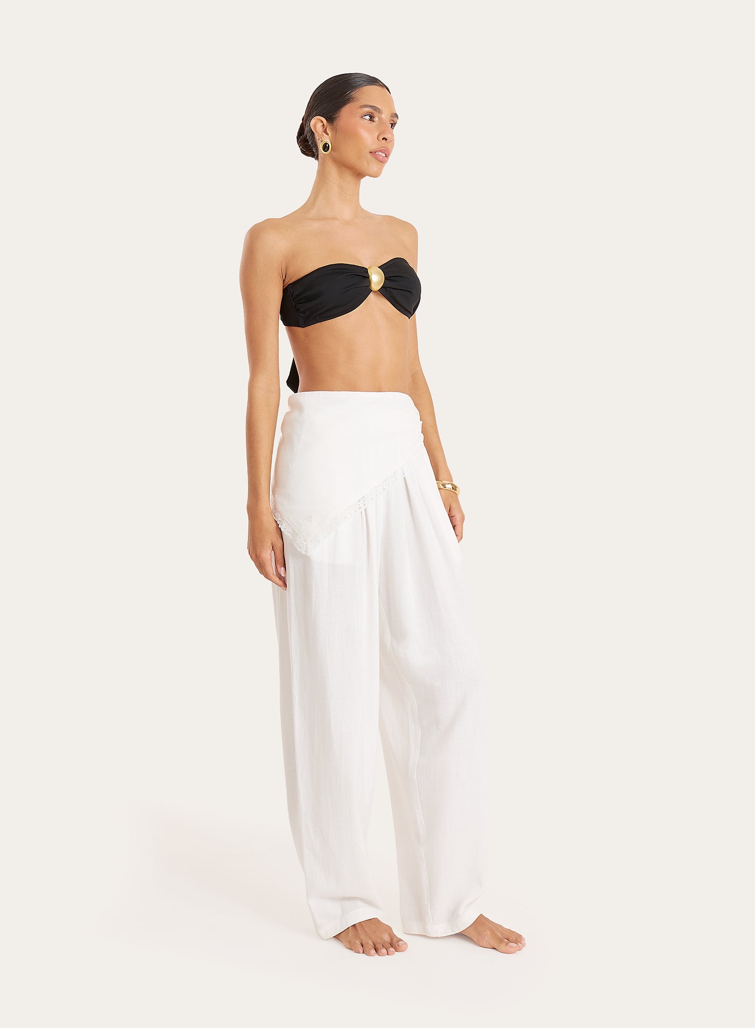 White Linen Blend Balloon Leg Trousers